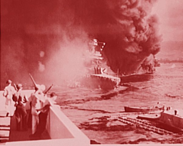 The USS California billowed smoke after the attack.  